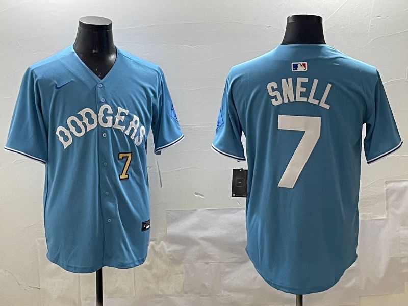 Men Los Angeles Dodgers 7 Snell Light Blue Joint Name 2025 Nike MLB Jersey style 10
